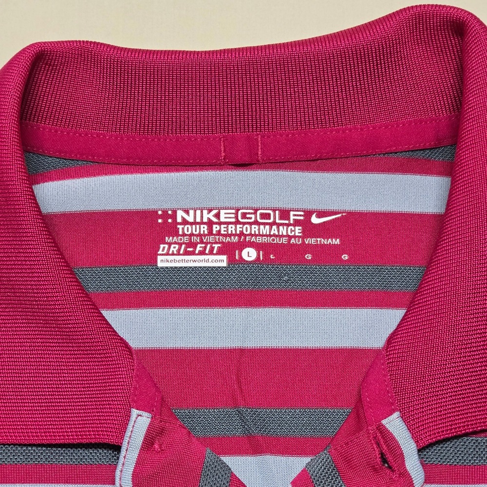 Nike Golf Tour Performance Dri-FIT Striped Polo Shirt Mens Large Red Pullover - Picture 2 of 8